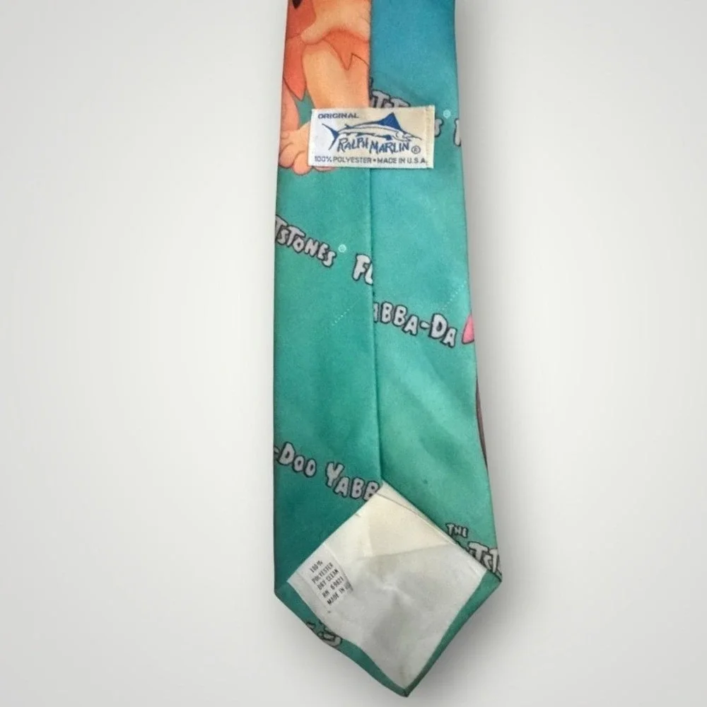 Ralph Marlin The Flintstones Tie Teal 90's Fred Dino Hanna Barbera Vintage Retro